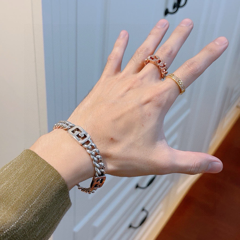 Geometric Emblem Bracelet in Polished Metal-Tone – Design 044 detail view