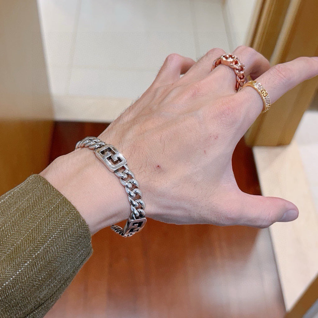 Geometric Emblem Bracelet in Polished Metal-Tone – Design 101 detail view