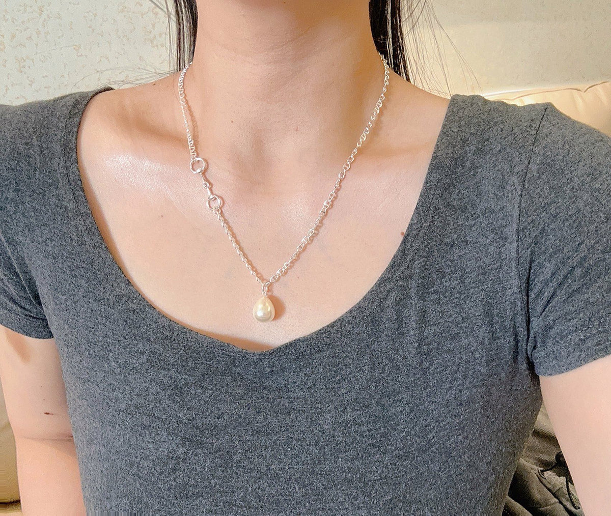 Double-G Emblem Pendant Necklace in Polished Metal-Tone – Design 196 detail view