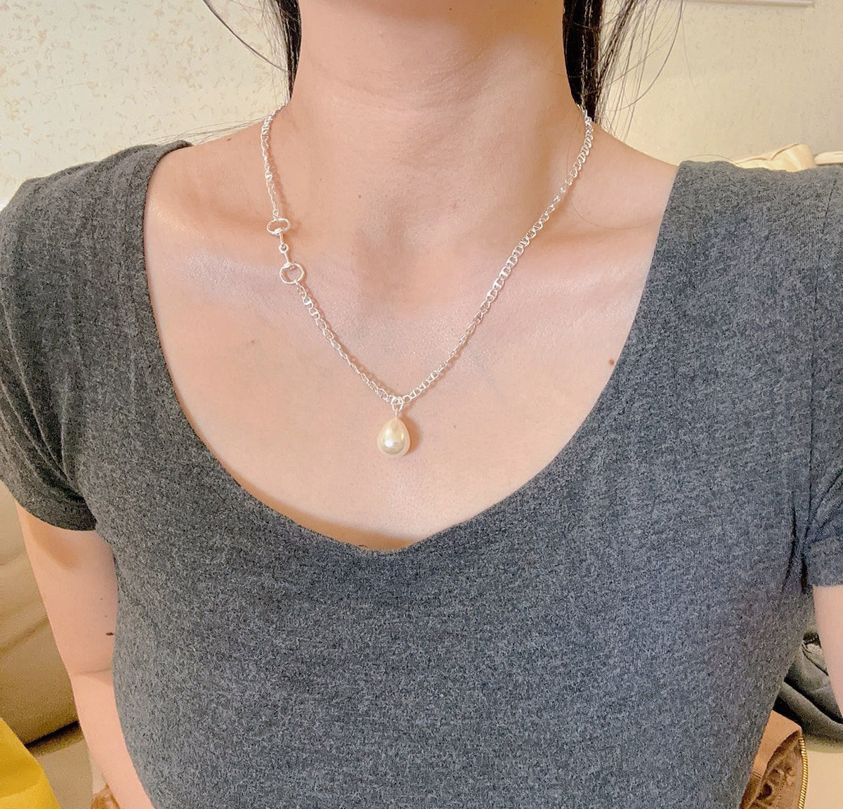 Double-G Emblem Pendant Necklace in Polished Metal-Tone – Design 196 styled product view
