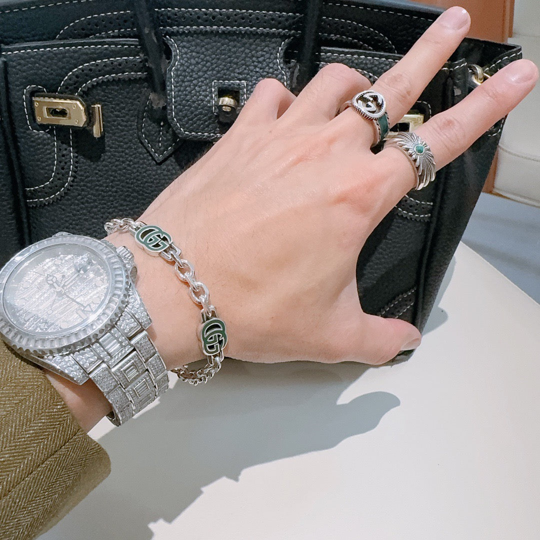 Geometric Emblem Bracelet in Polished Metal-Tone – Design 043 styled product view