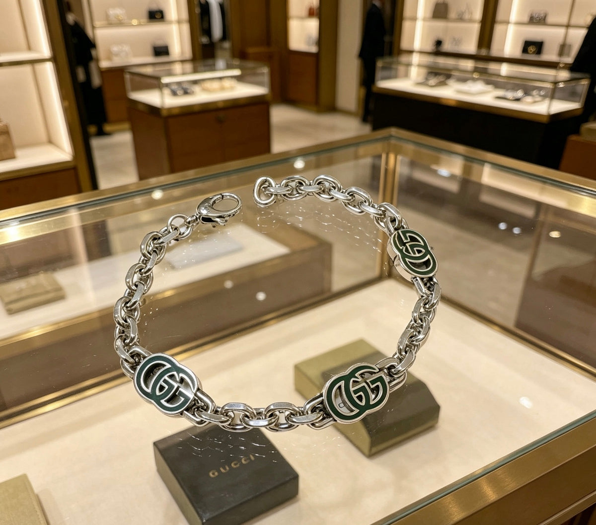 Geometric Emblem Bracelet in Polished Metal-Tone – Design 099 front product view