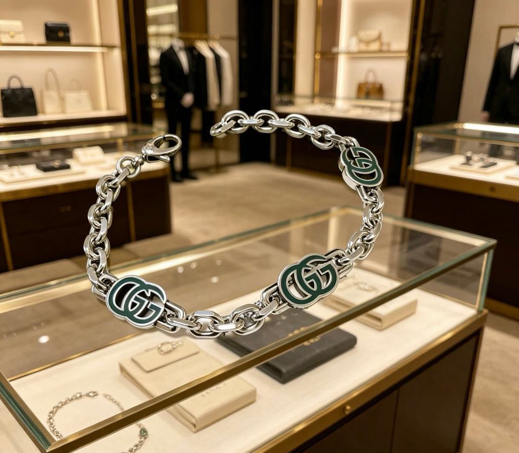 Geometric Emblem Bracelet in Polished Metal-Tone – Design 100 side detail