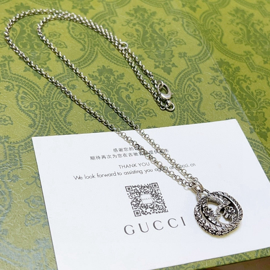 Double-G Emblem Pendant Necklace in Polished Metal-Tone – Design 201 main product view