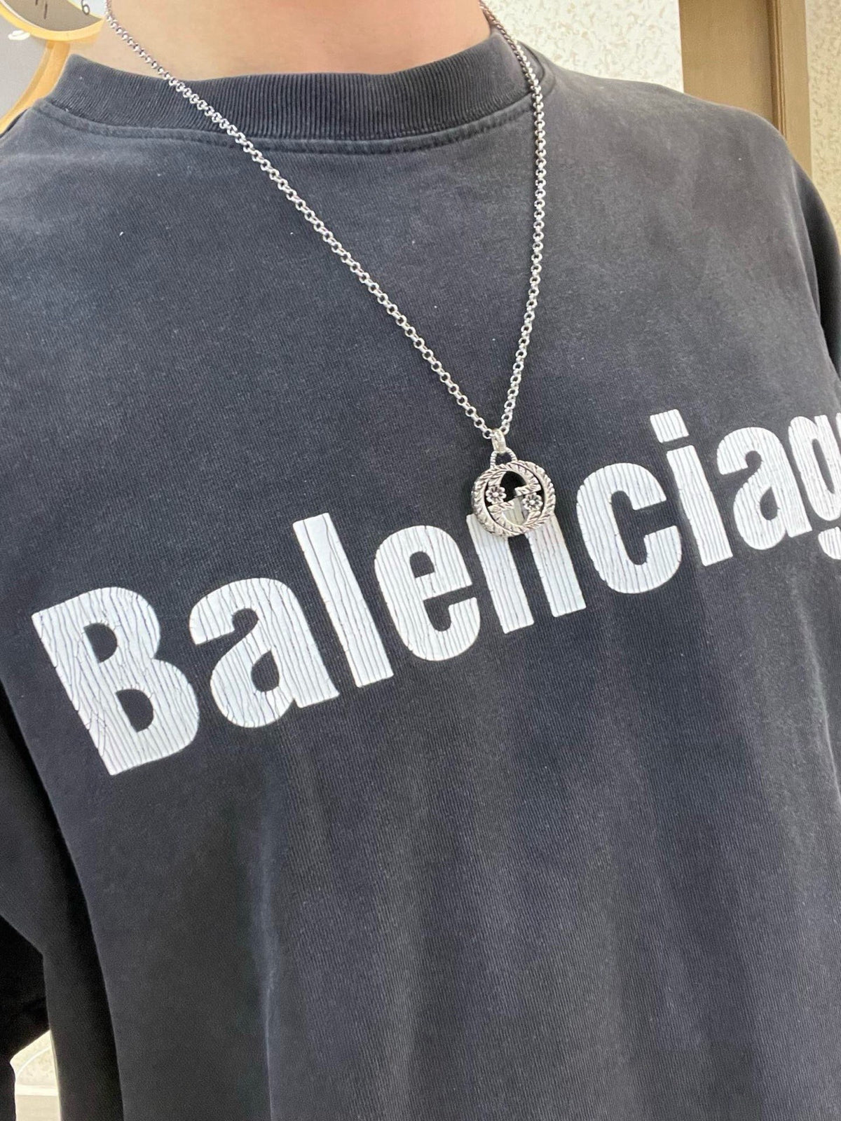Double-G Emblem Pendant Necklace in Polished Metal-Tone – Design 193 detail view