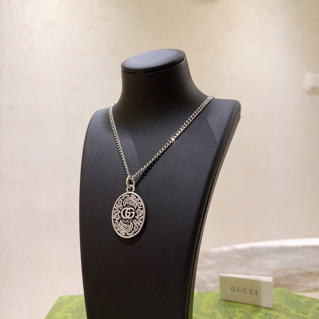 Double-G Emblem Pendant Necklace in Polished Metal-Tone – Design 200 front product view