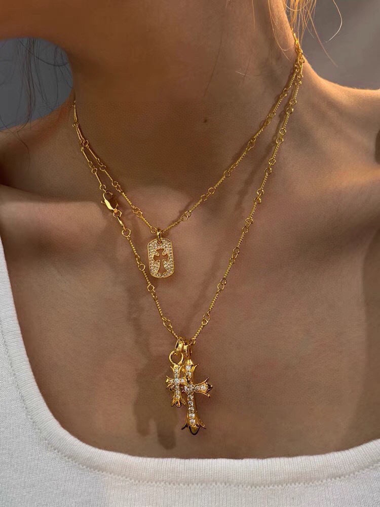 Cross Pendant Necklace in Metal-Tone – Design 06 main product view