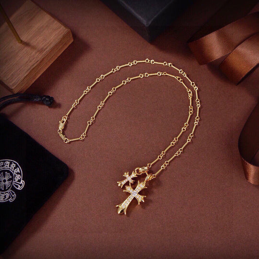 Cross Pendant Necklace in Metal-Tone – Design 06 main product view