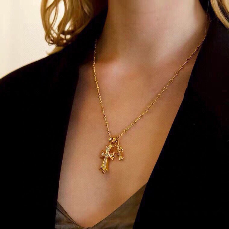 Cross Pendant Necklace in Metal-Tone – Design 06 side detail