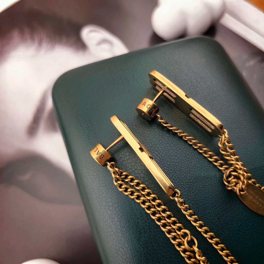 Geometric Emblem Stud Earrings in Gold-Tone – Design 011 detail view