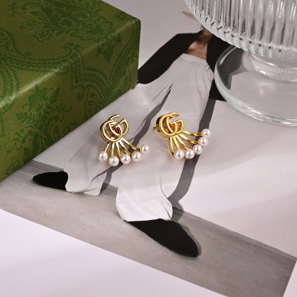 Geometric Emblem Stud Earrings in Polished Metal-Tone – Design 046 main product view
