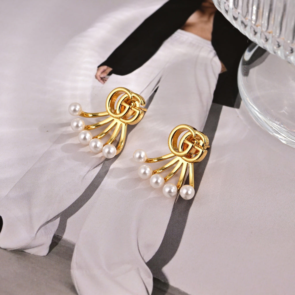 Geometric Emblem Stud Earrings in Polished Metal-Tone – Design 046 styled product view