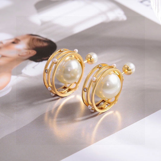 Graphic Letter Motif Statement Earrings in Polished Metal-Tone – Design 044 main product view