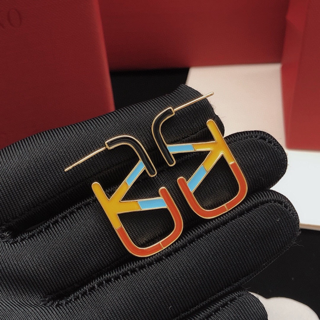 Signature Emblem Stud Earrings in Polished Metal-Tone – Design 05 main product view