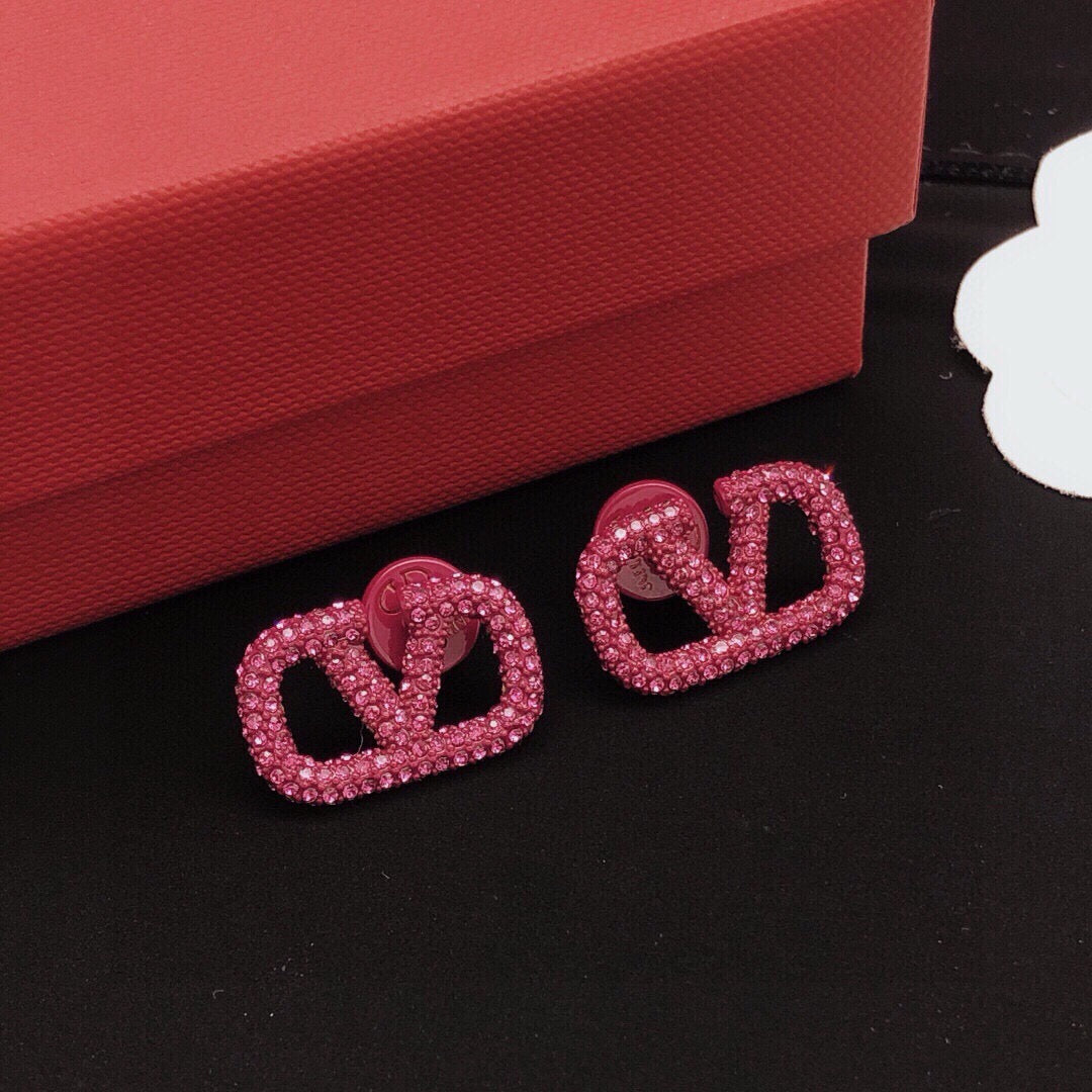 V Emblem Crystal-Accent Stud Earrings – Purple front view