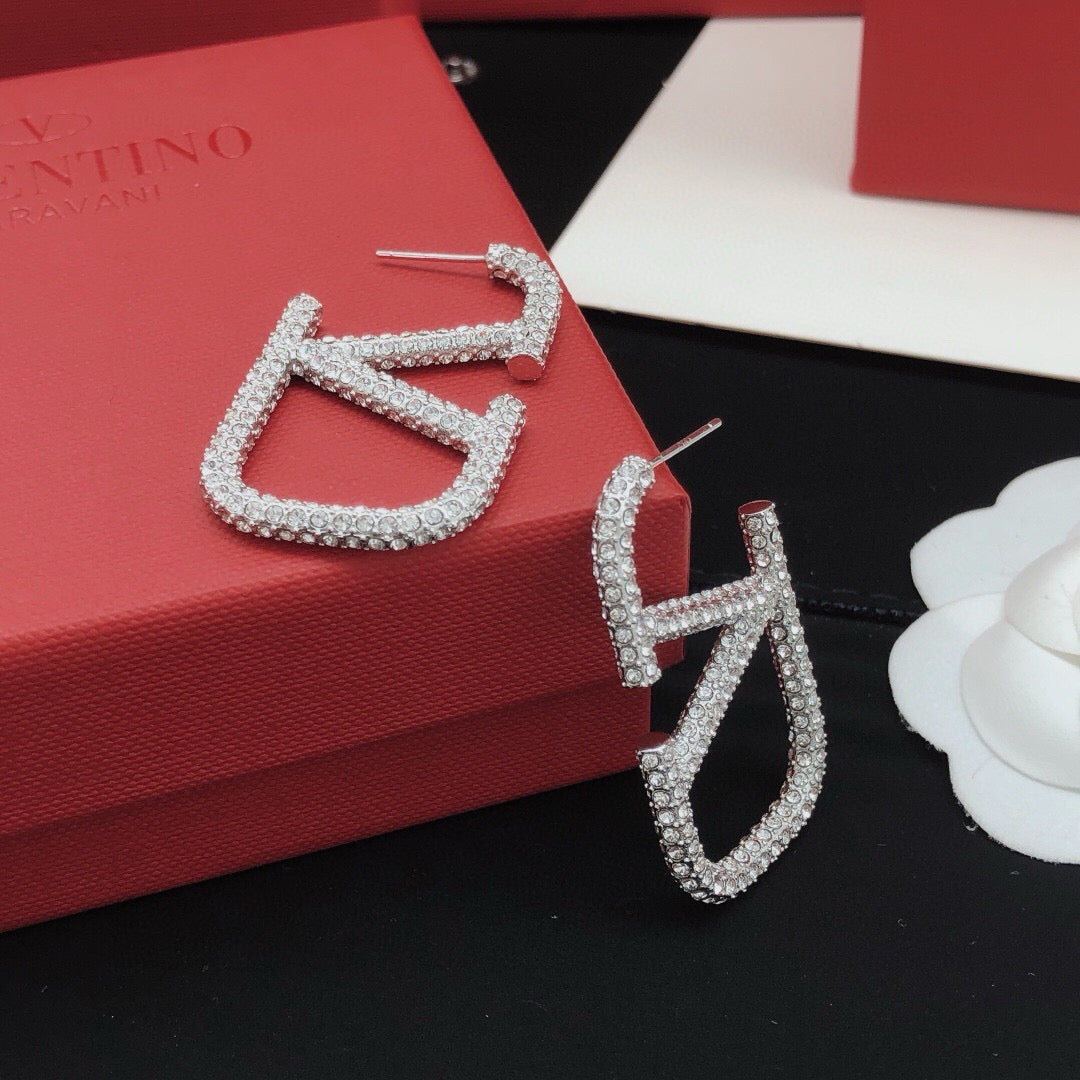 V Emblem Crystal-Accent Stud Earrings – Large front view