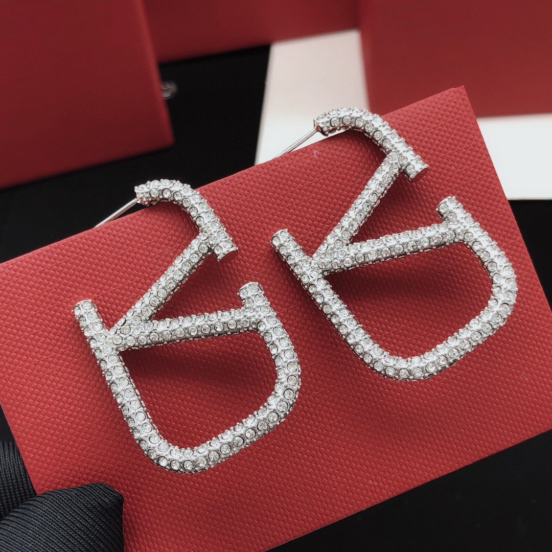 V Emblem Crystal-Accent Stud Earrings – Large main product view