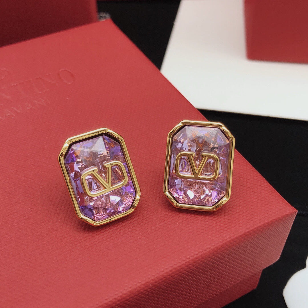 Signature Emblem Crystal-Accent Stud Earrings – Purple main product view