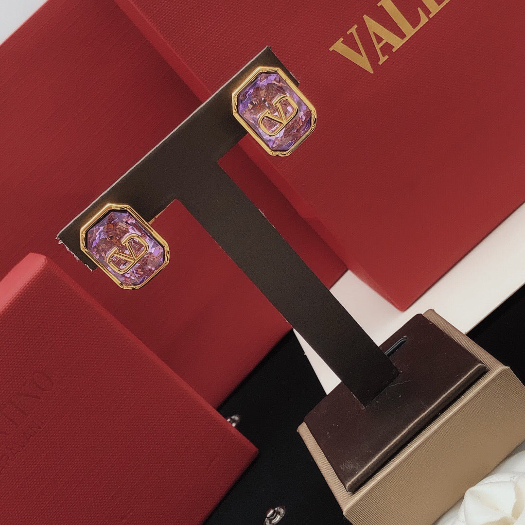 Signature Emblem Crystal-Accent Stud Earrings – Purple main product view