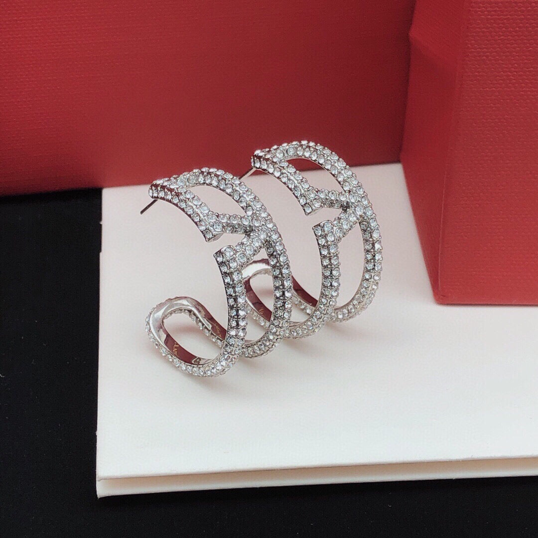 Moon Crystal-Accent Statement Earrings – Design 04 front view