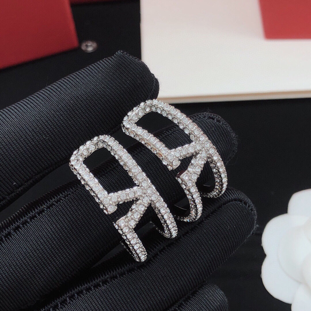 Moon Crystal-Accent Statement Earrings – Design 04 front view