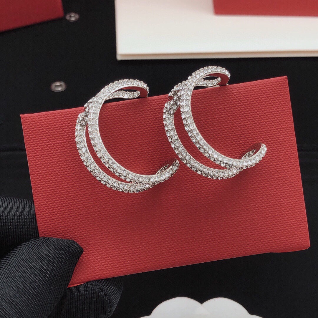Moon Crystal-Accent Statement Earrings – Design 04 detail view