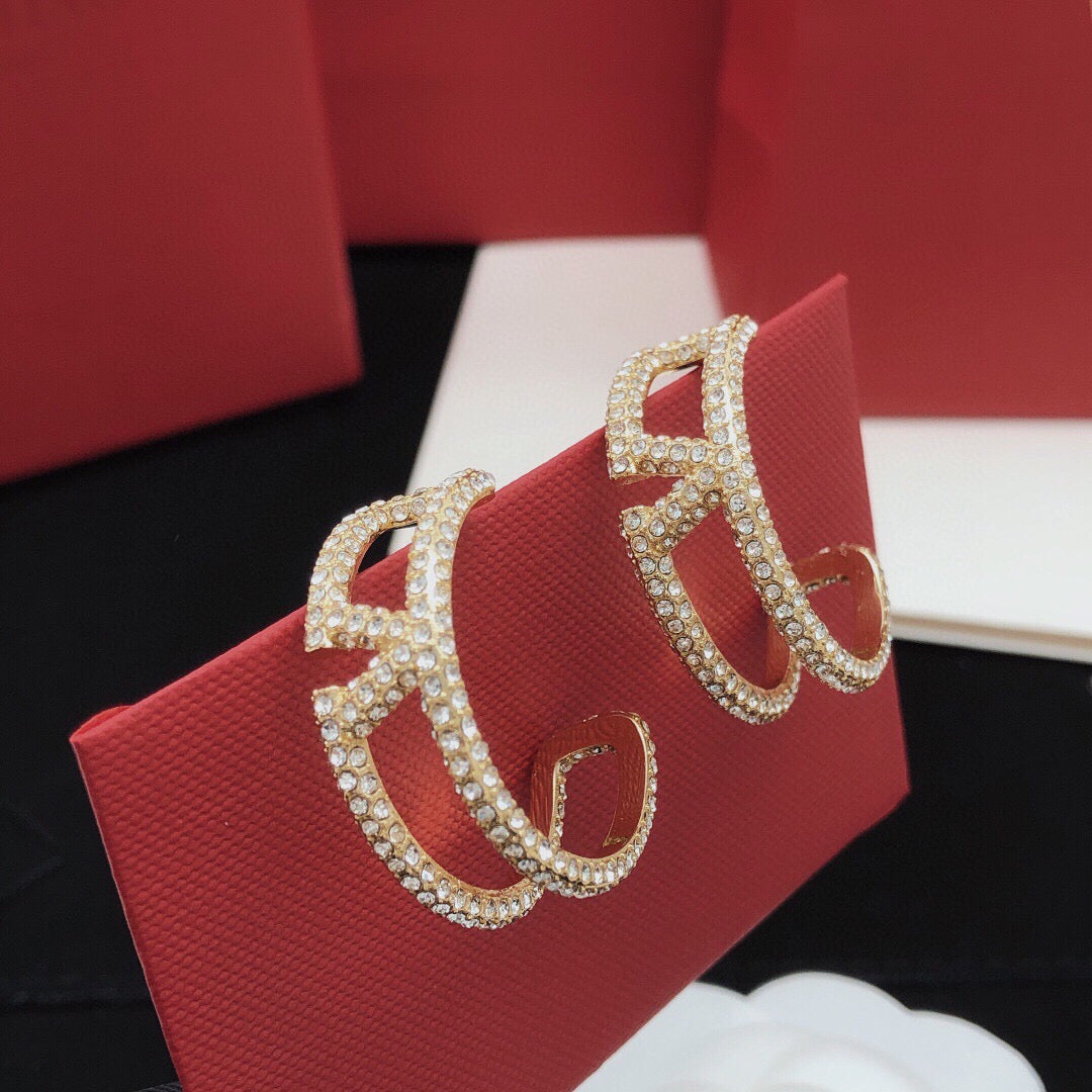 Moon Crystal-Accent Statement Earrings – Design 03 front view