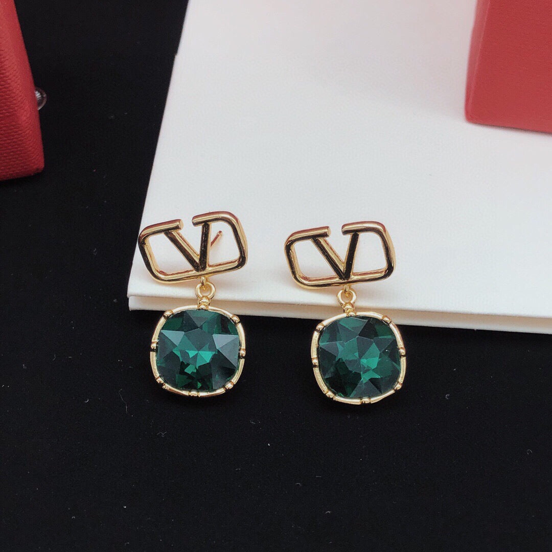 Signature Emblem Crystal-Accent Stud Earrings – Red main product view