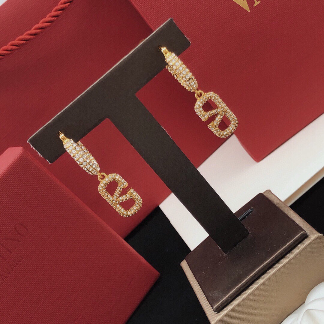 V Emblem Crystal-Accent Drop Earrings styled detail