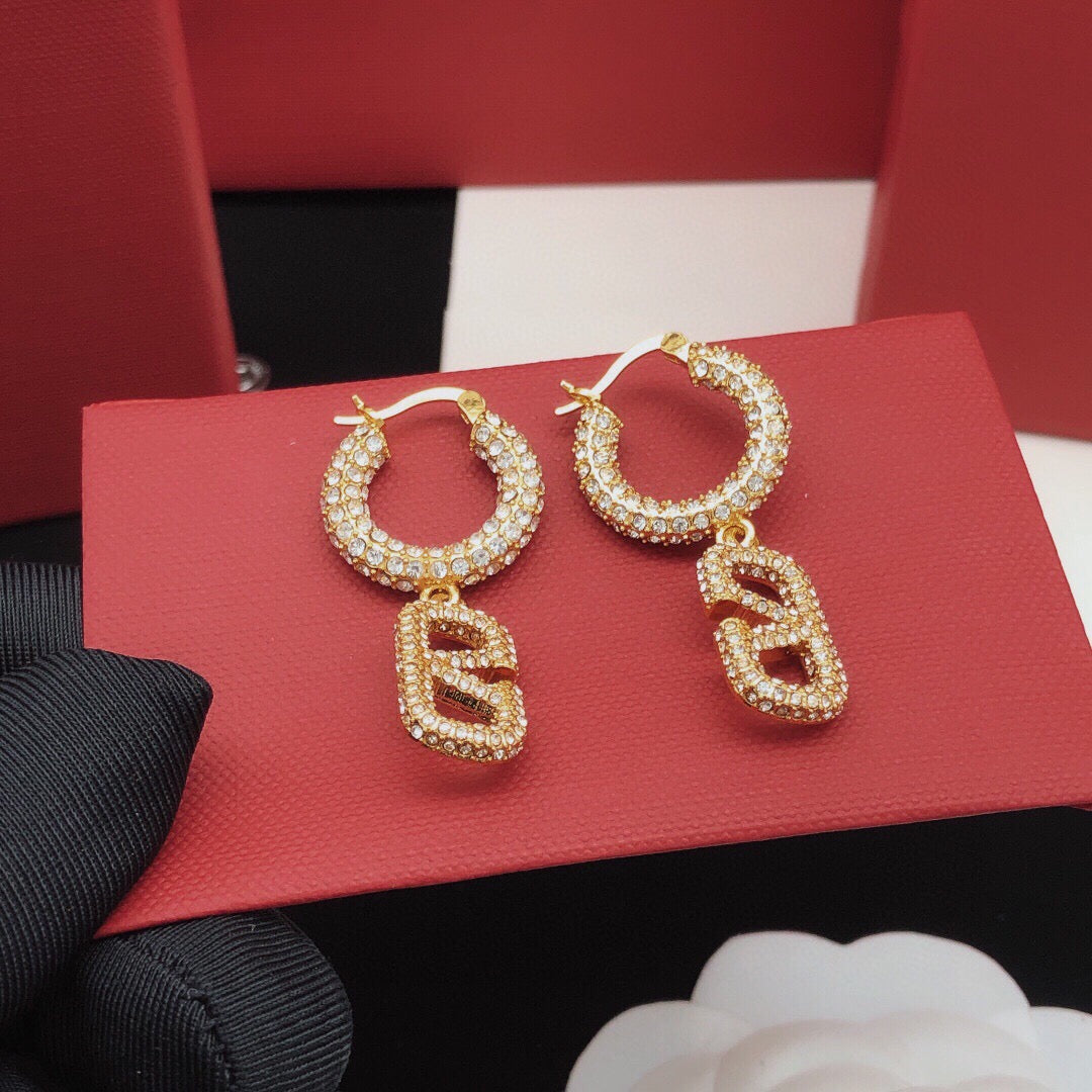 V Emblem Crystal-Accent Drop Earrings detail view