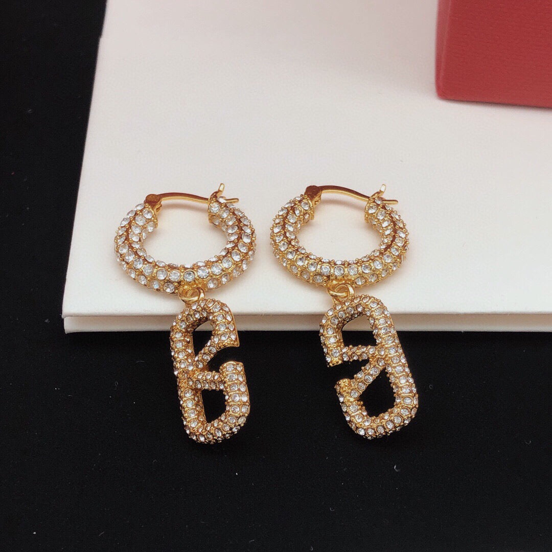 V Emblem Crystal-Accent Drop Earrings close-up view