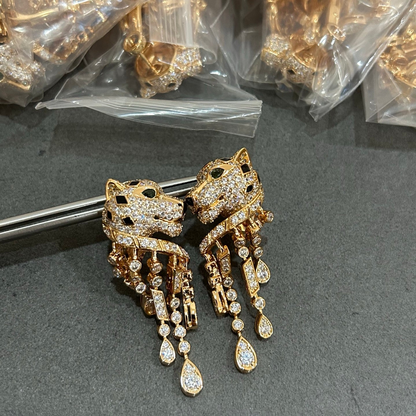 Panther Motif Earrings in Polished Metal-Tone main product view