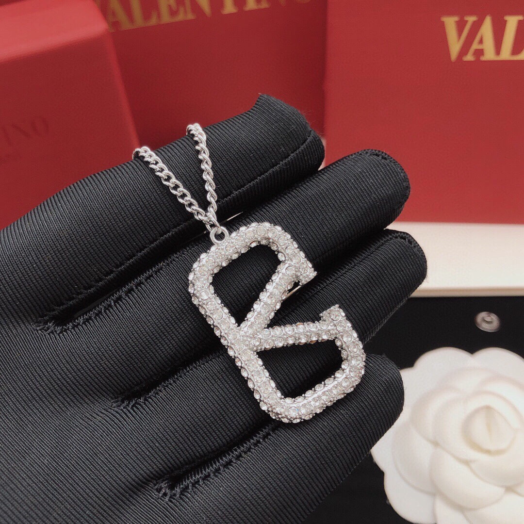 V Emblem Crystal-Accent Pendant Necklace – Design 03 detail view