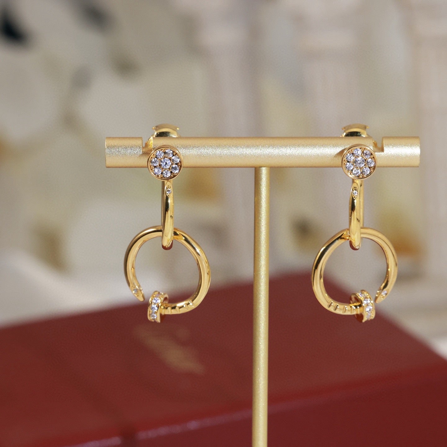 Nail Motif Stud Earrings in Silver-Tone side detail