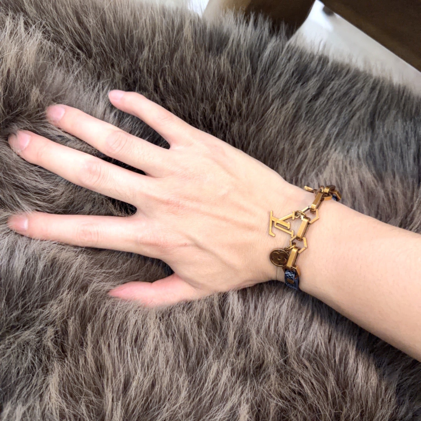 Geometric Emblem Leather-Detail Bracelet – Leather Detail – Design 020 styled product view