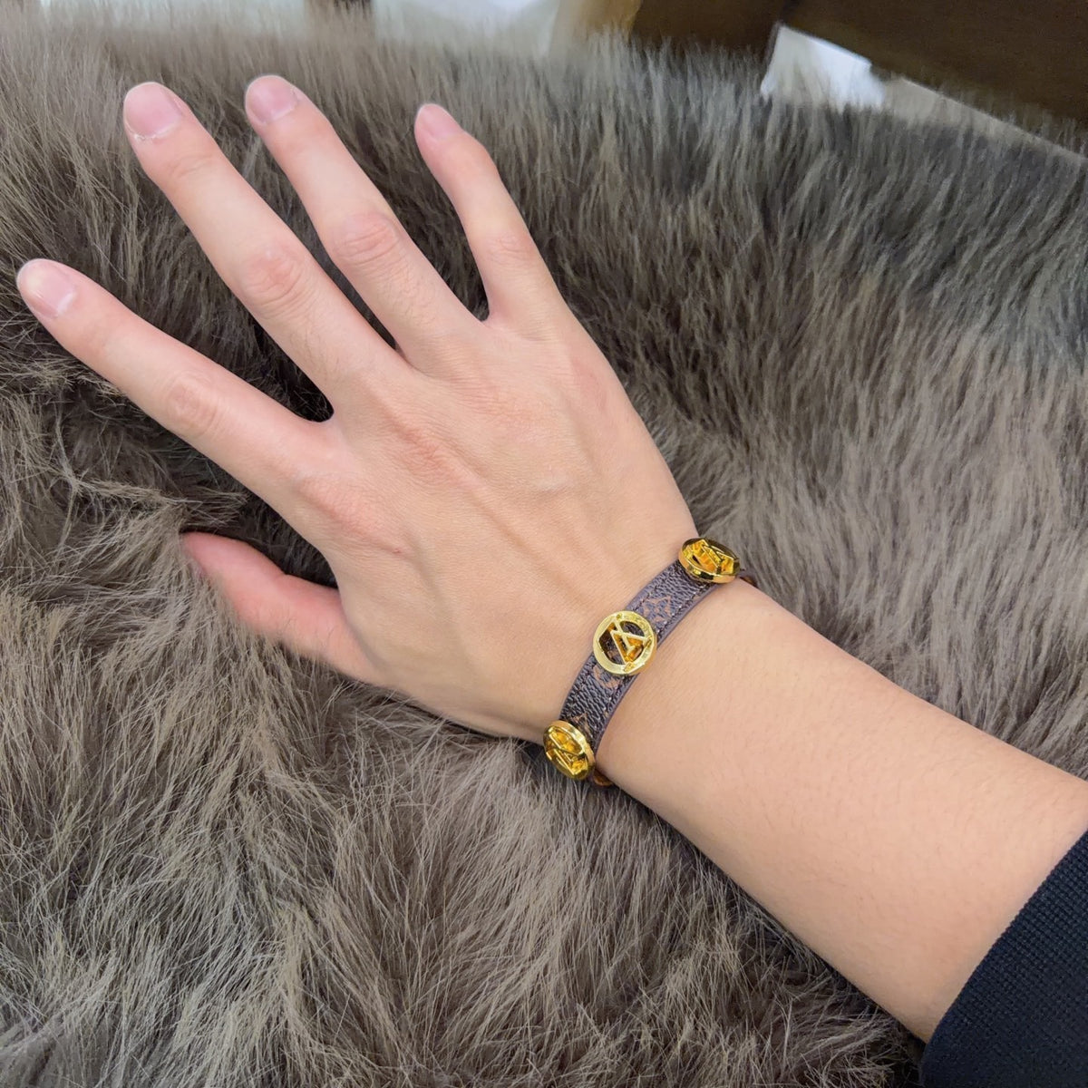 Geometric Emblem Leather-Detail Bracelet – Leather Detail – Design 012 front product view