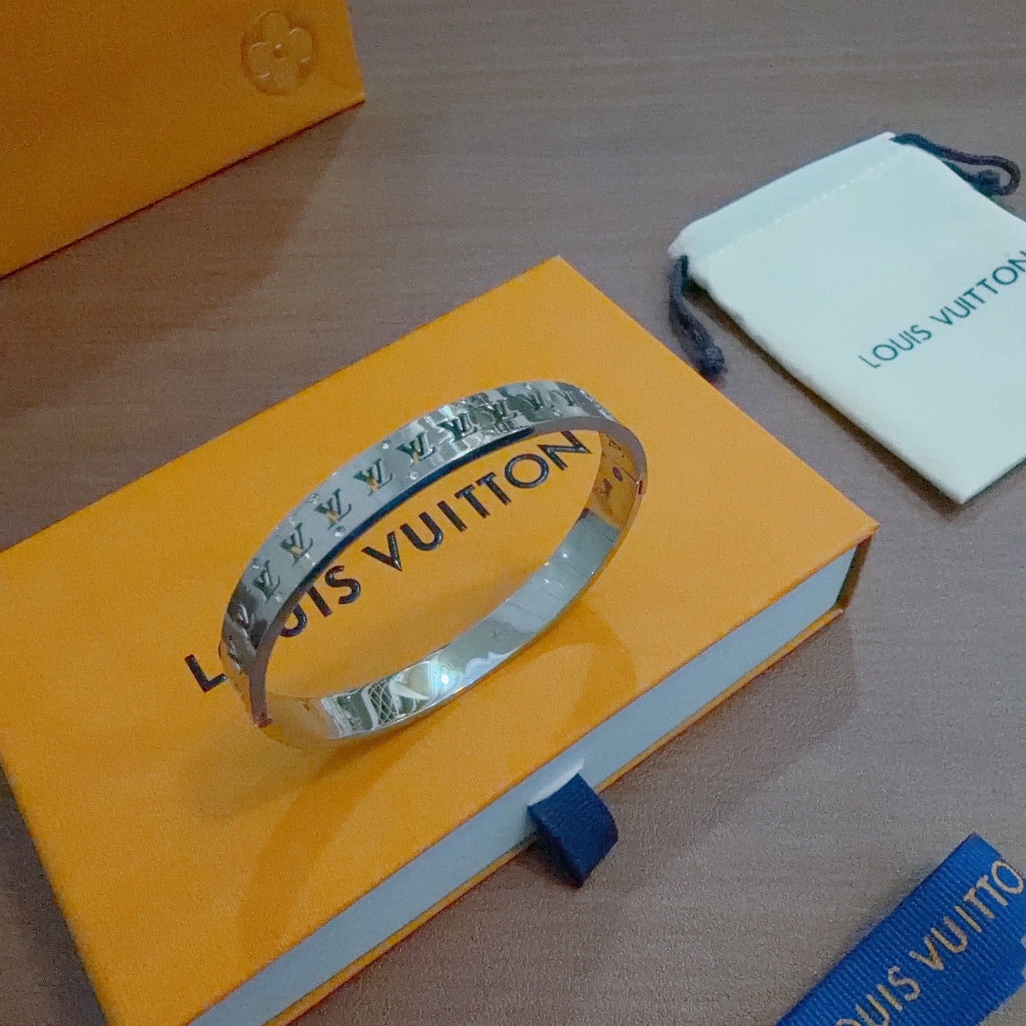 Geometric Emblem Bangle in Polished Metal-Tone – Design 010 styled product view