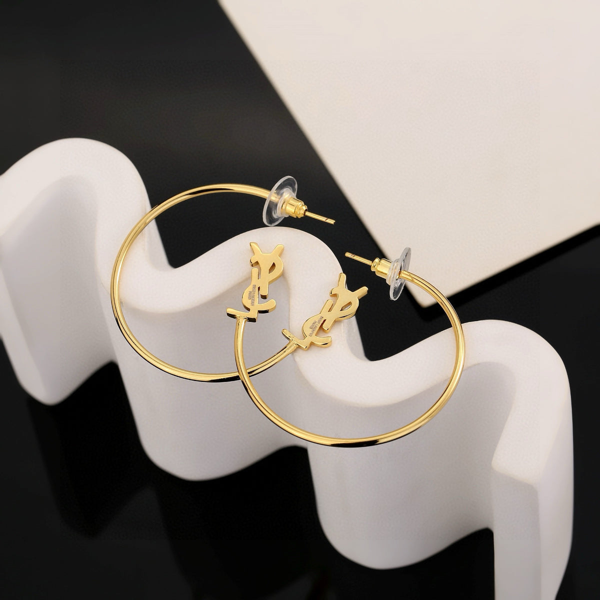 Geometric Emblem Stud Earrings in Polished Metal-Tone – Design 009 main product view