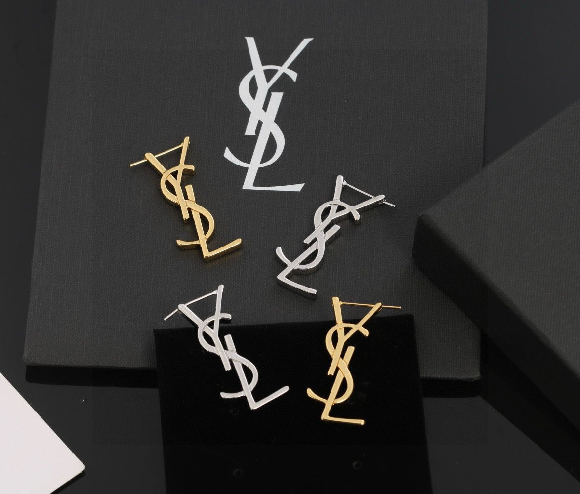 Geometric Emblem Stud Earrings in Gold-Tone – Design 014 styled product view