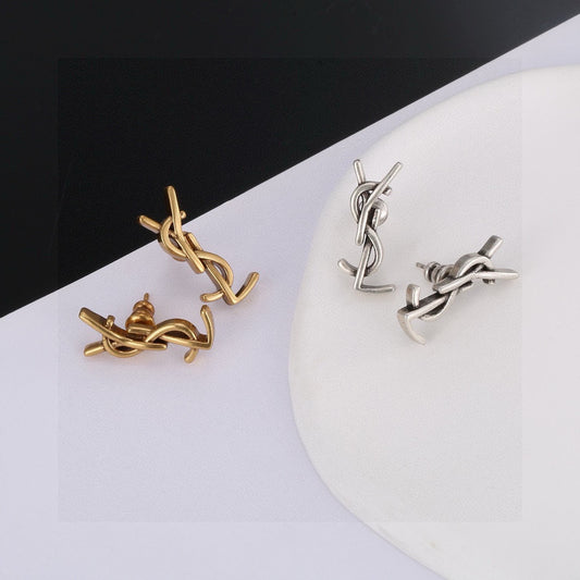 Geometric Emblem Stud Earrings in Gold-Tone – Design 013 main product view