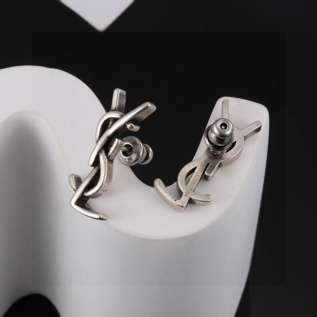 Geometric Emblem Stud Earrings in Gold-Tone – Design 013 styled product view