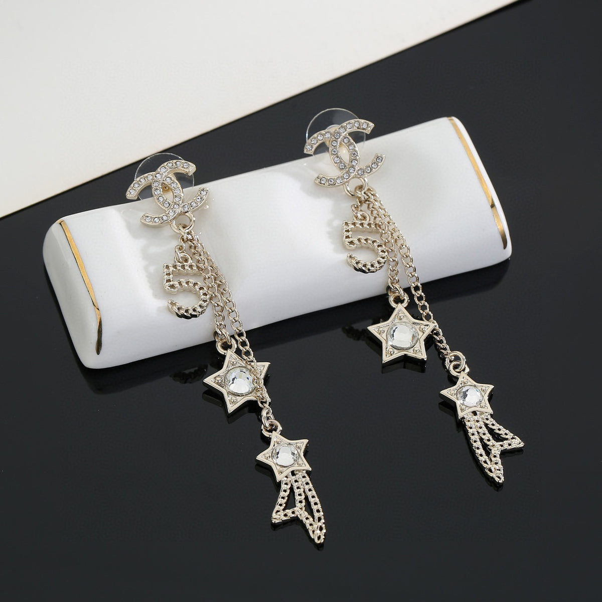 Signature Emblem Stud Earrings in Gold-Tone – Design 048 front product view