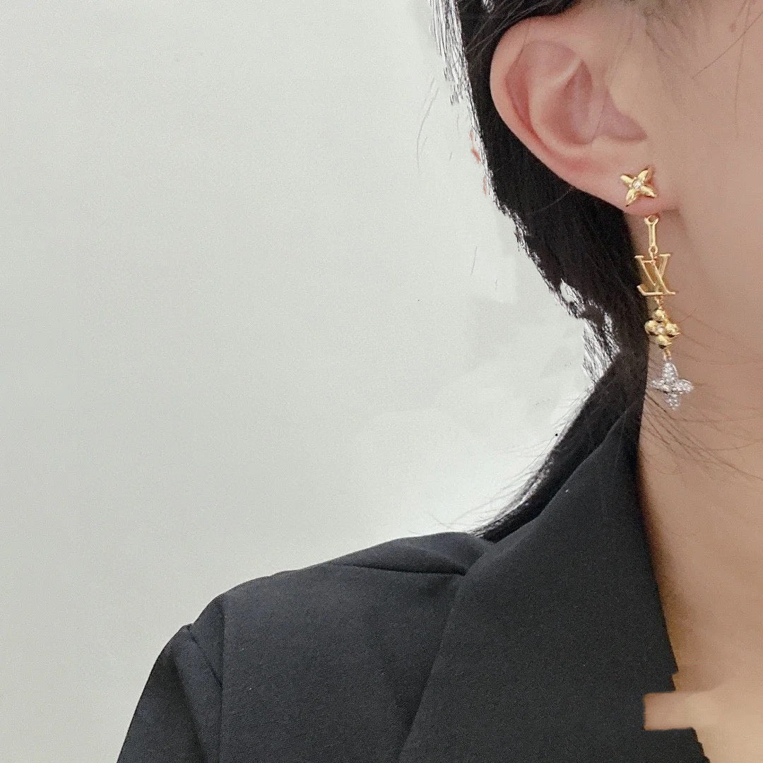 Letter Emblem Stud Earrings in Polished Metal-Tone – Design 027 close-up detail