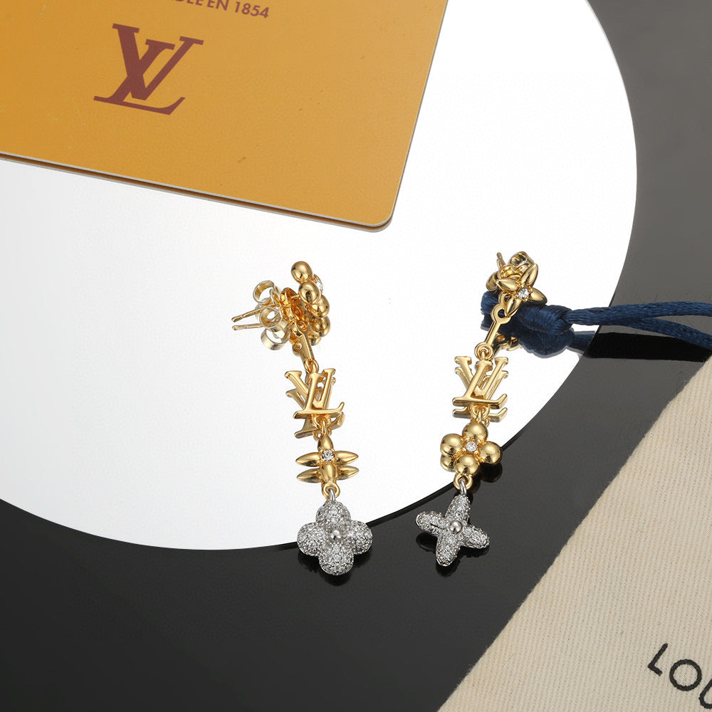 Letter Emblem Stud Earrings in Polished Metal-Tone – Design 027 main product view