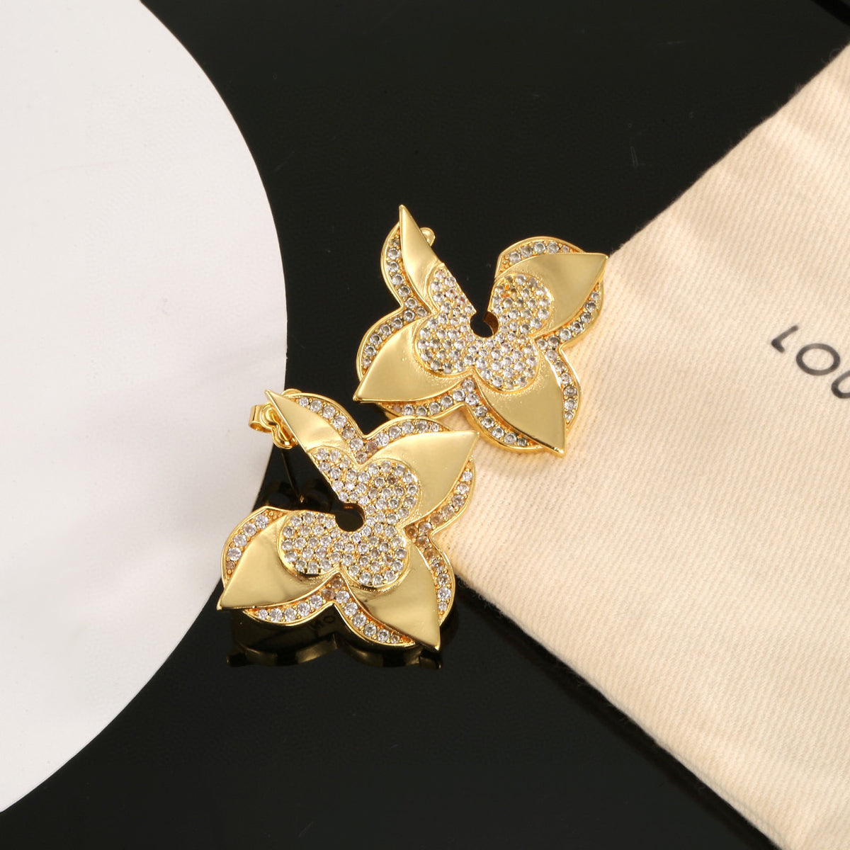 Clover Stud Earrings in Gold-Tone – Clover Detail – Design 005 detail view