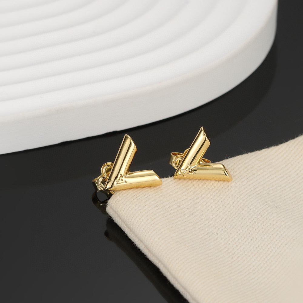 Letter Emblem Stud Earrings in Gold-Tone – Design 007 styled product view