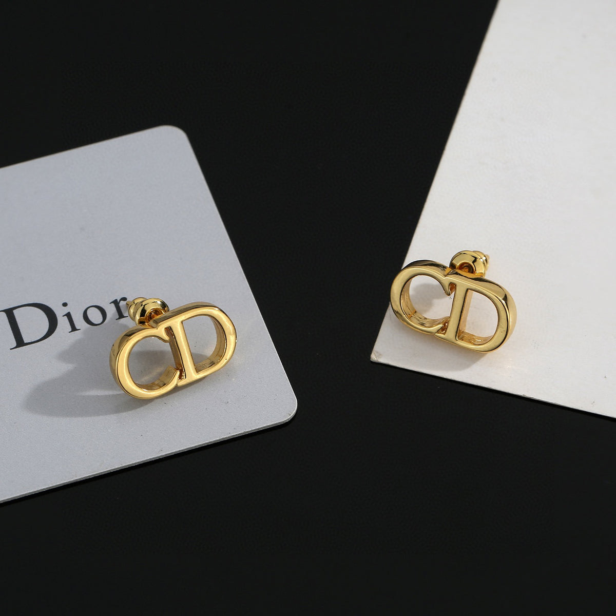 Graphic Letter Motif Statement Earrings in Polished Metal-Tone – Design 046 front view