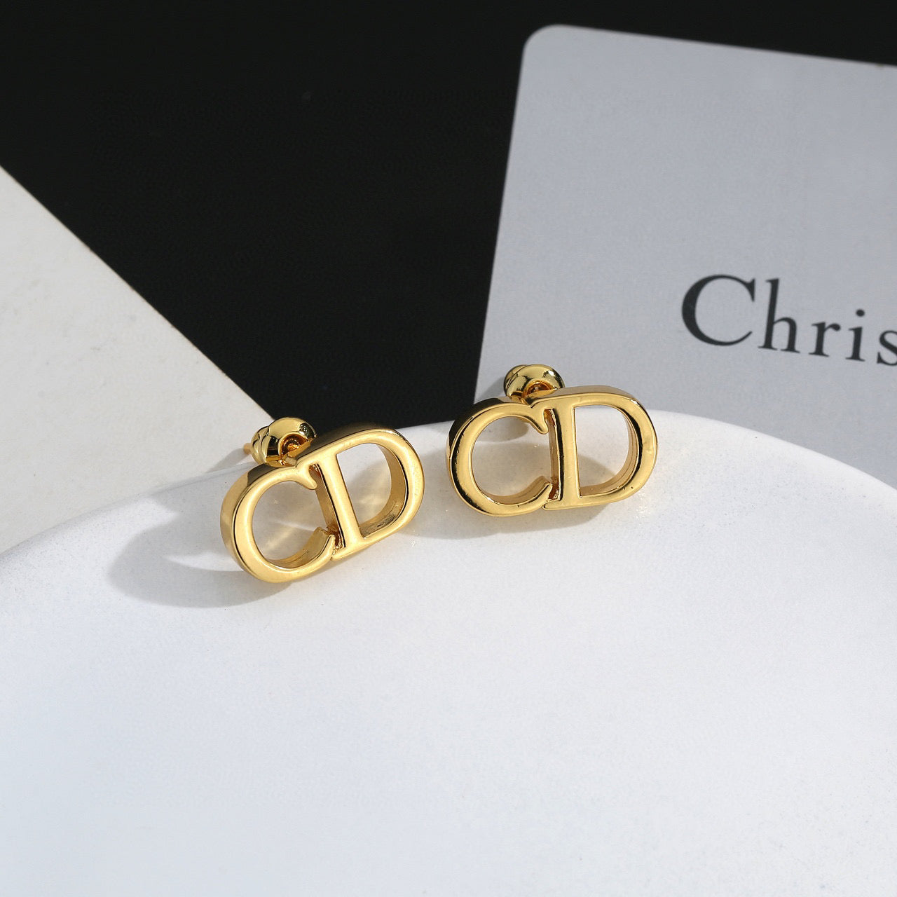Graphic Letter Motif Statement Earrings in Polished Metal-Tone – Design 046 side detail