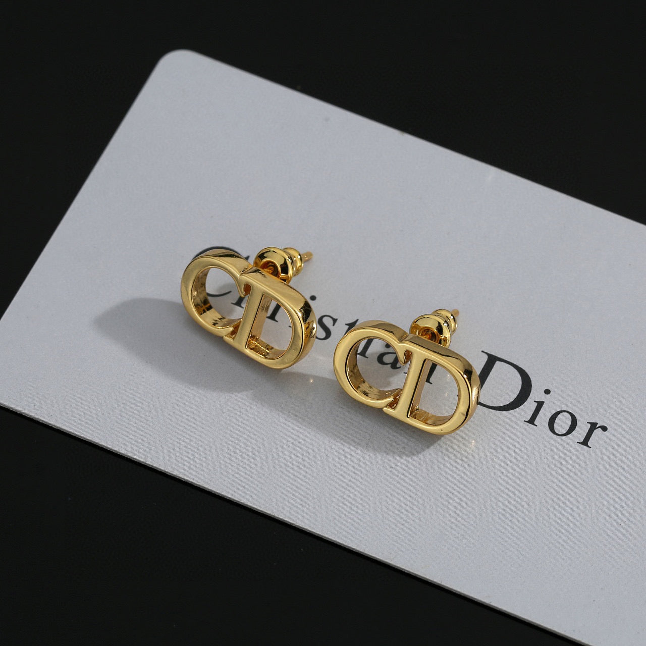 Graphic Letter Motif Statement Earrings in Polished Metal-Tone – Design 036 detail view