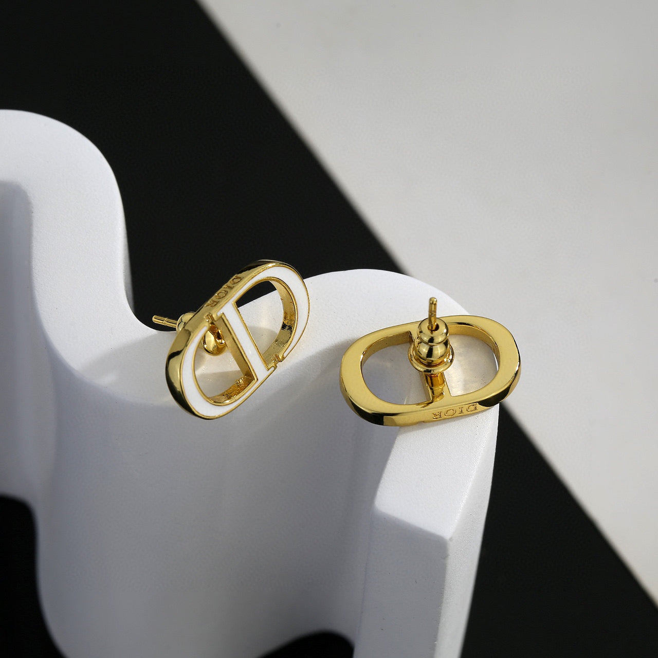 Graphic Letter Motif Statement Earrings in Polished Metal-Tone – Design 046 styled view